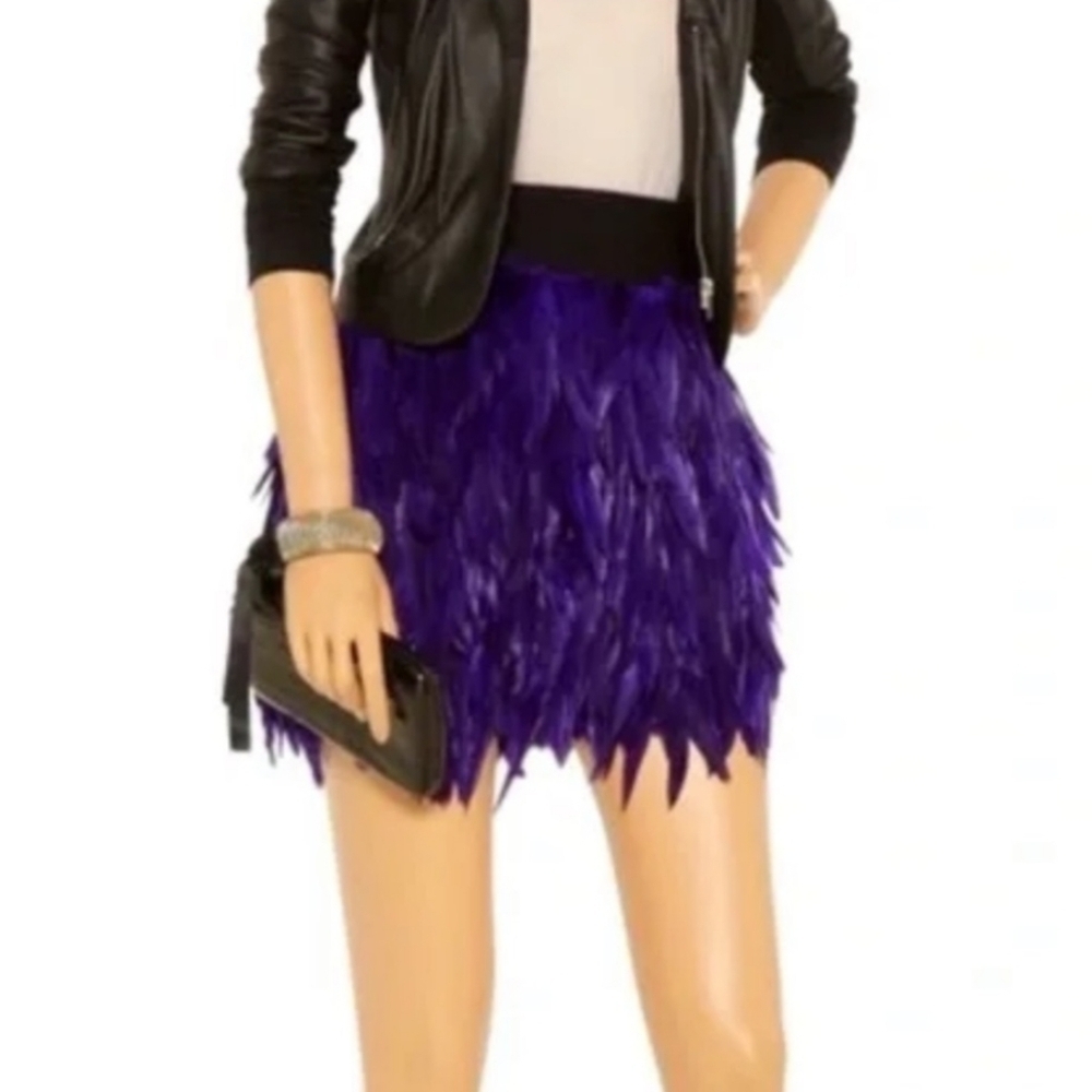 NWT Robert Rodriguez Purple Feather Mini Skirt Silk Party Size 4